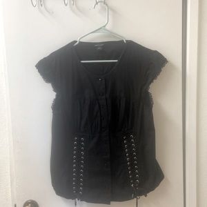 Women’s Shirt XL Black with buttons and corset detailing plus lace
